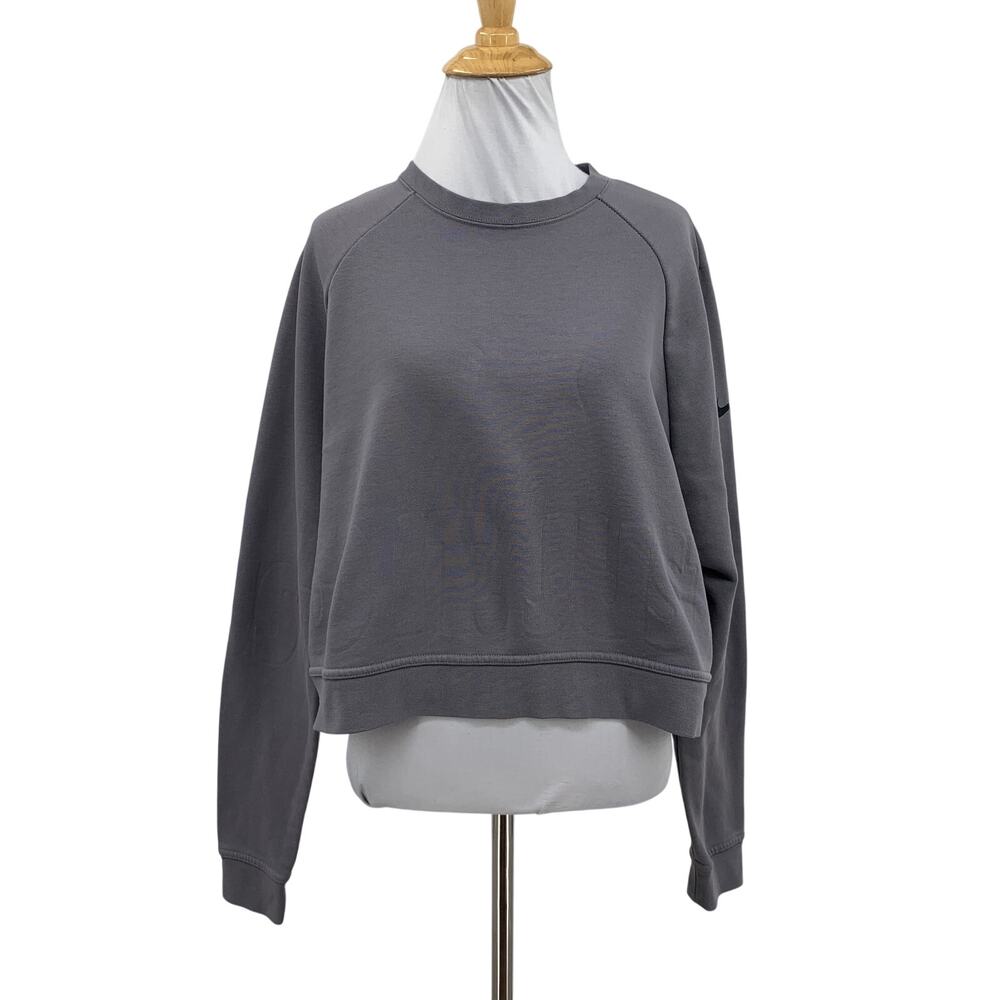 Nike Sweatshirt Womens L Large Purpleish Gray Crew Neck Fleece Cropped Raglan